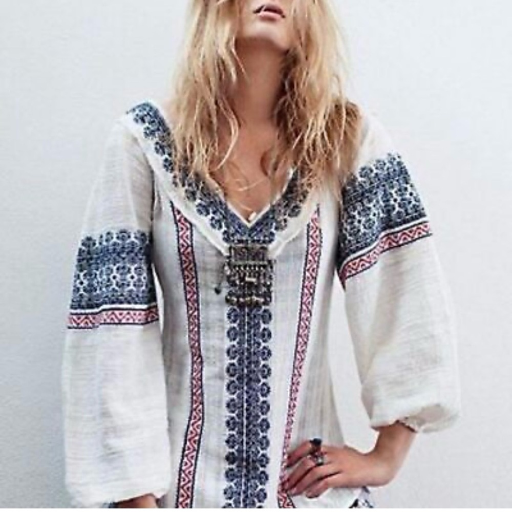 Free People Boho embroidered shirt XS